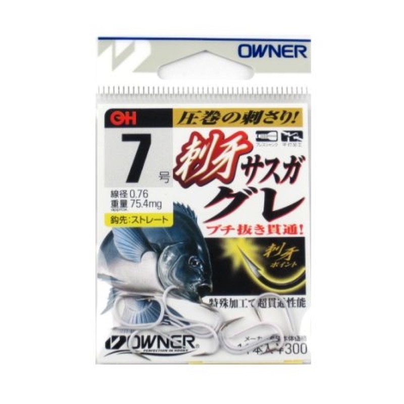 『刺牙ポイント』 より鋭いハリ先を実現するため通常のメッキ処理でなく、特殊加工を施すことで更なる刺さりを実現。 圧巻の刺さり!刺牙グレ ブチ抜き貫通「刺牙ポイント」