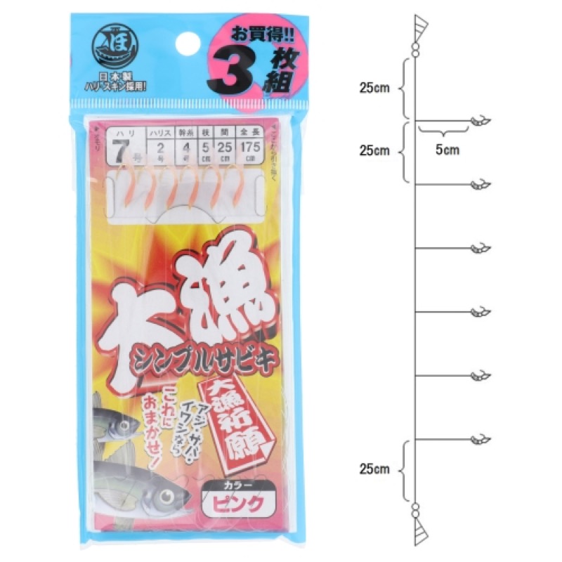アジ・サバ・イワシ・コノシロ釣りに!堤防やボートからのサビキ釣りならおまかせ!信頼の日本製のハリ・スキンを採用。ファミリーフィッシングに最適なお買い得3枚セット!スキンのカラーは定番のピンク。ハリの種