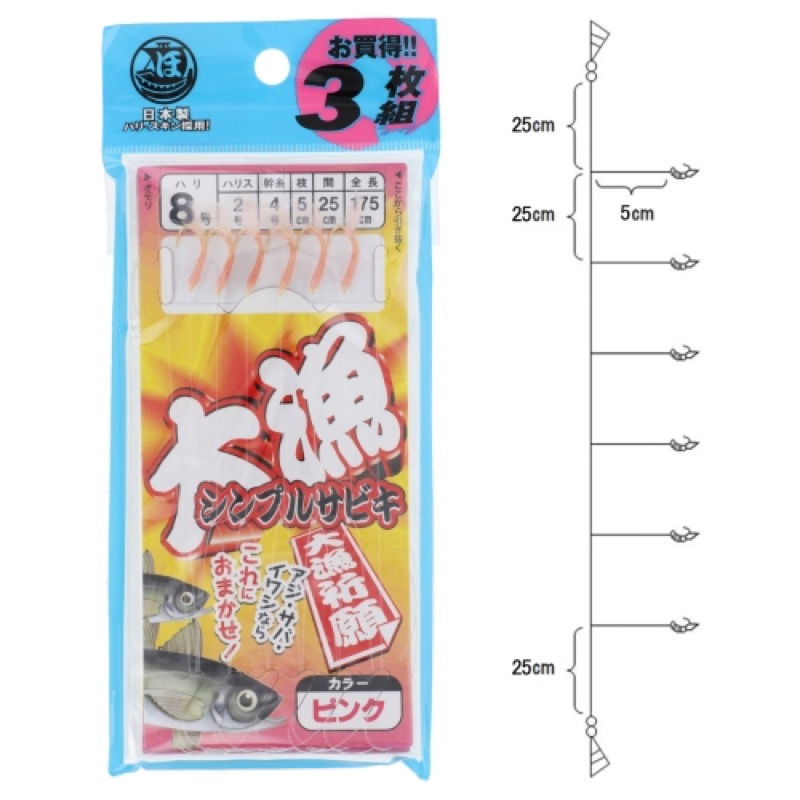アジ・サバ・イワシ・コノシロ釣りに!堤防やボートからのサビキ釣りならおまかせ!信頼の日本製のハリ・スキンを採用。ファミリーフィッシングに最適なお買い得3枚セット!スキンのカラーは定番のピンク。ハリの種