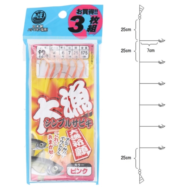 アジ・サバ・イワシ・コノシロ釣りに!堤防やボートからのサビキ釣りならおまかせ!信頼の日本製のハリ・スキンを採用。ファミリーフィッシングに最適なお買い得3枚セット!スキンのカラーは定番のピンク。ハリの種